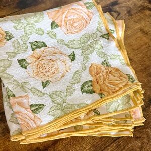 Vintage Yellow Rose Cloth Napkins - Gold Floral Table Linens Set of 7